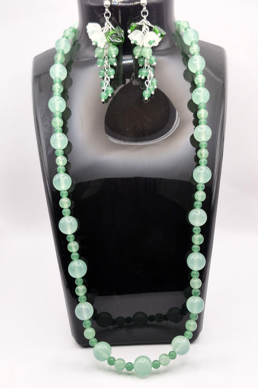 GREEN Vihreä Korusetti - Aventuriini & Hemaatti Kaulakoru + Korvakorut