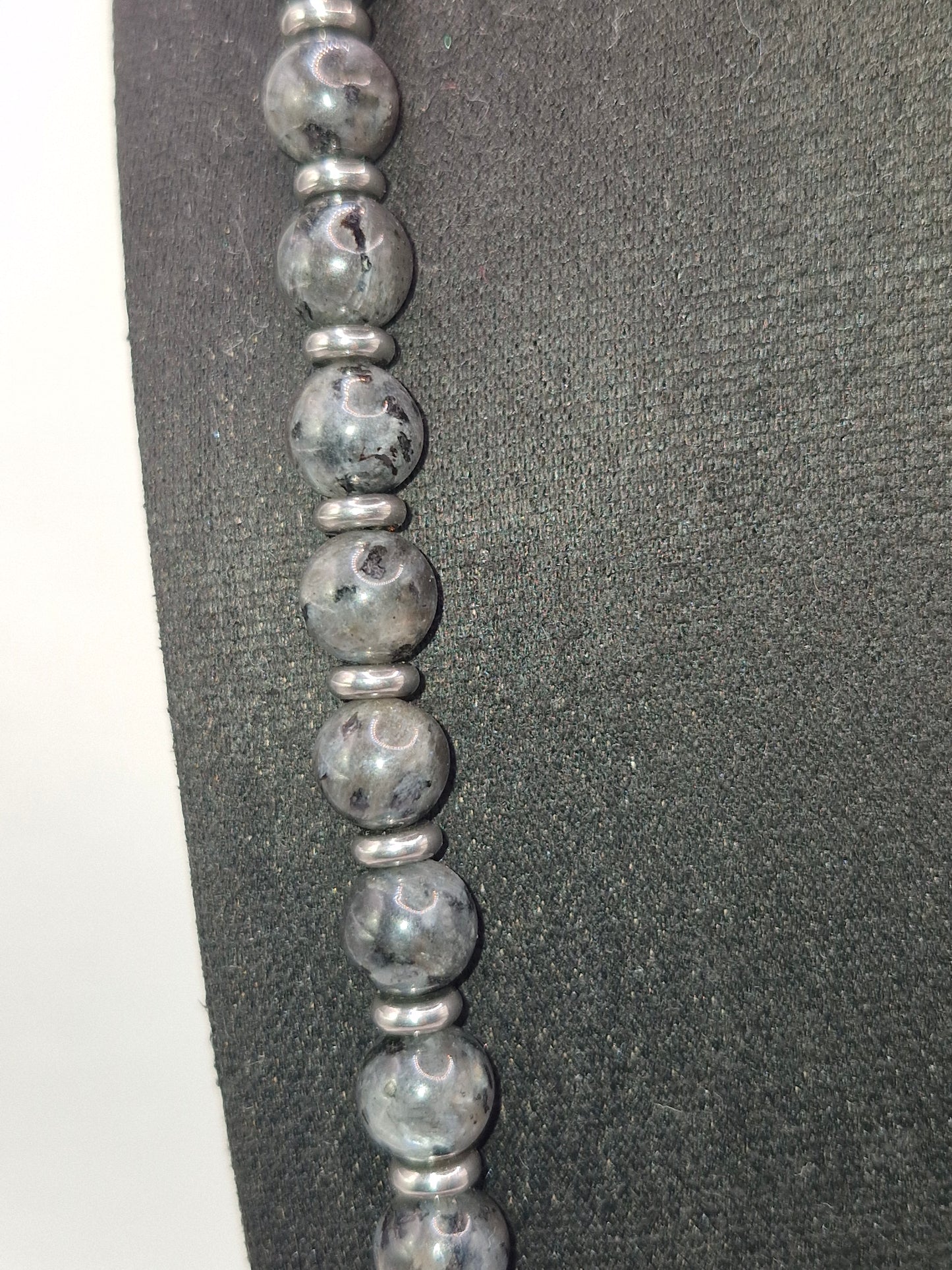 LABRADORITE - stone necklace with Hematite rings 59cm