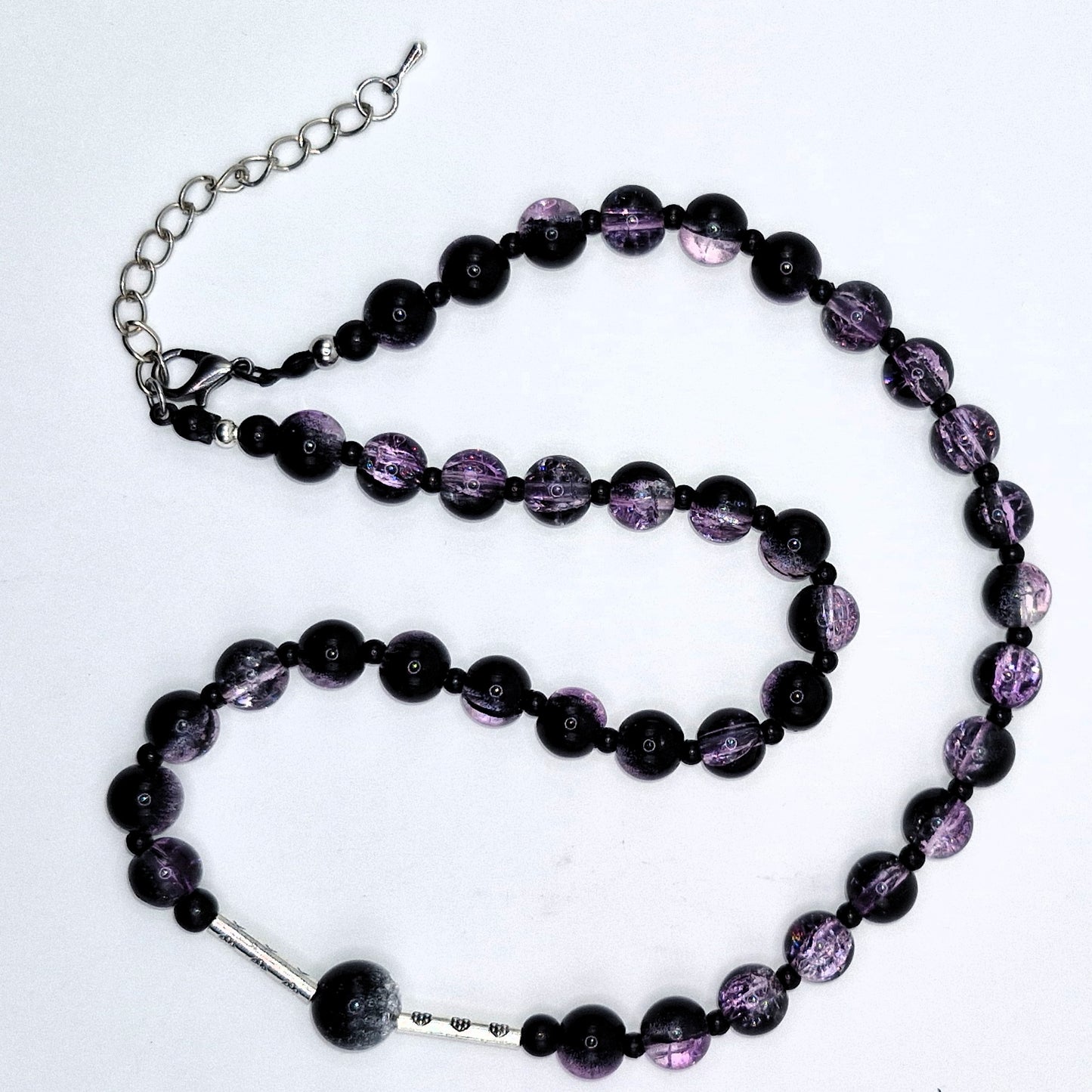 LILA Violet Glass Necklace 44cm - Adjustable Length + 5cm Extra Chain