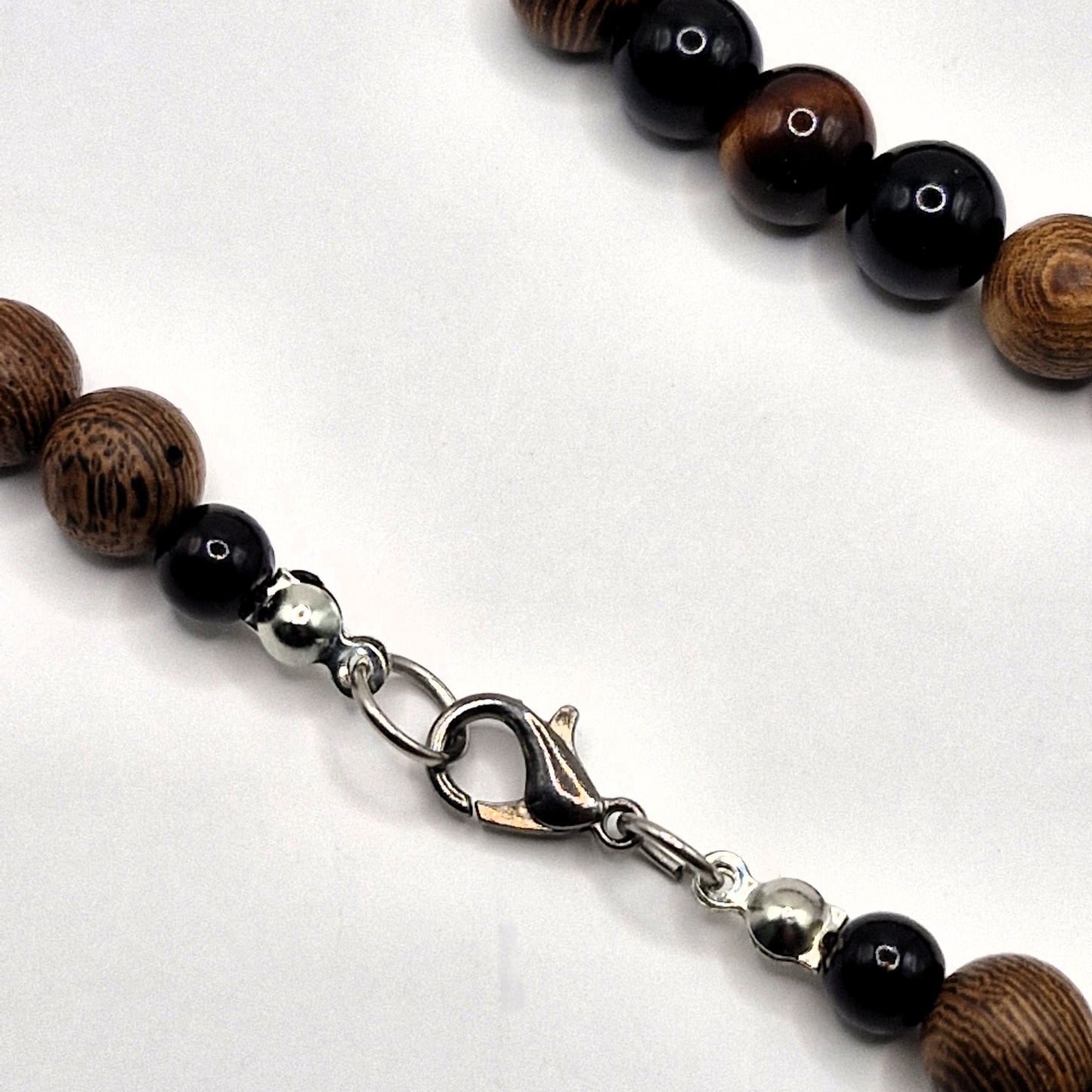 CROSS Necklace with Wooden Beads 45cm - Hand Knotted Jewelry