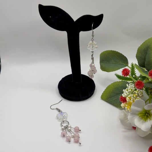 FLOWER Korvakorut - Ruusukvartsi & Akryyli 8cm