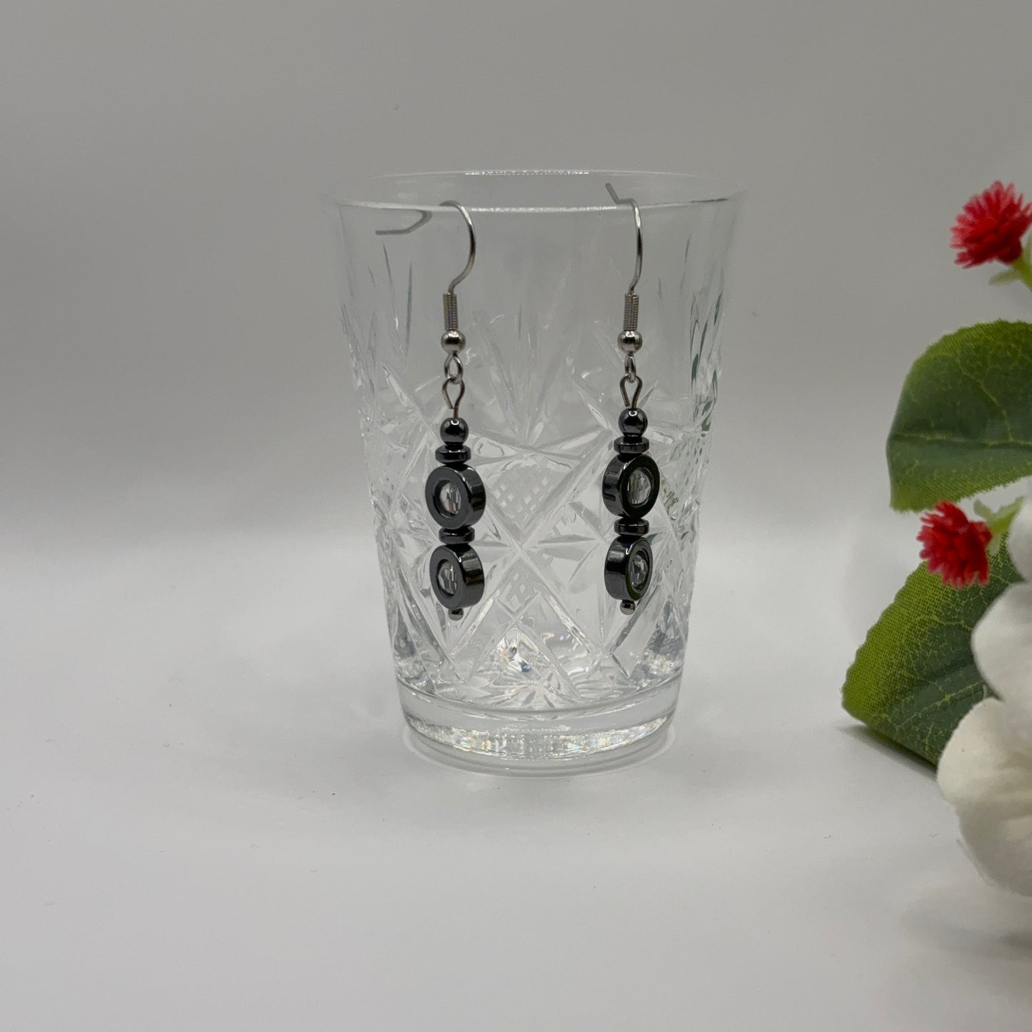 HEMATITE Earrings - Hematite & Glass 5cm