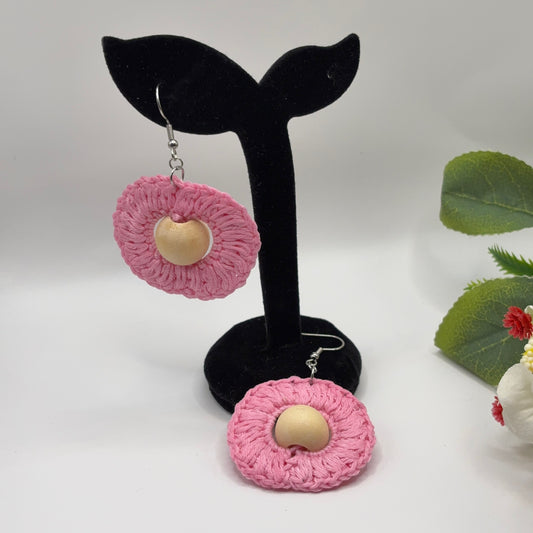 PINKKI - virkatut korvakorut puuvillalangasta