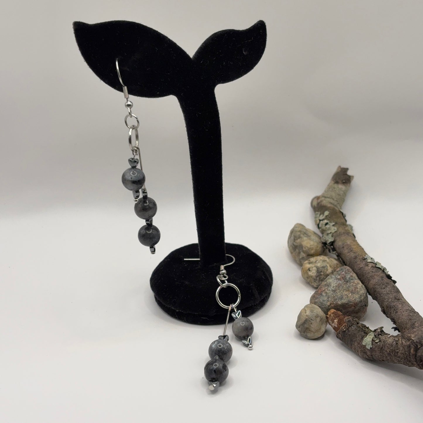 LABRADORITE Earrings - Labradorite & Hematite 8cm