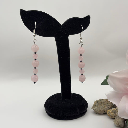 PINK Korvakorut - Ruusukvartsi & Hematiitti 6,5cm