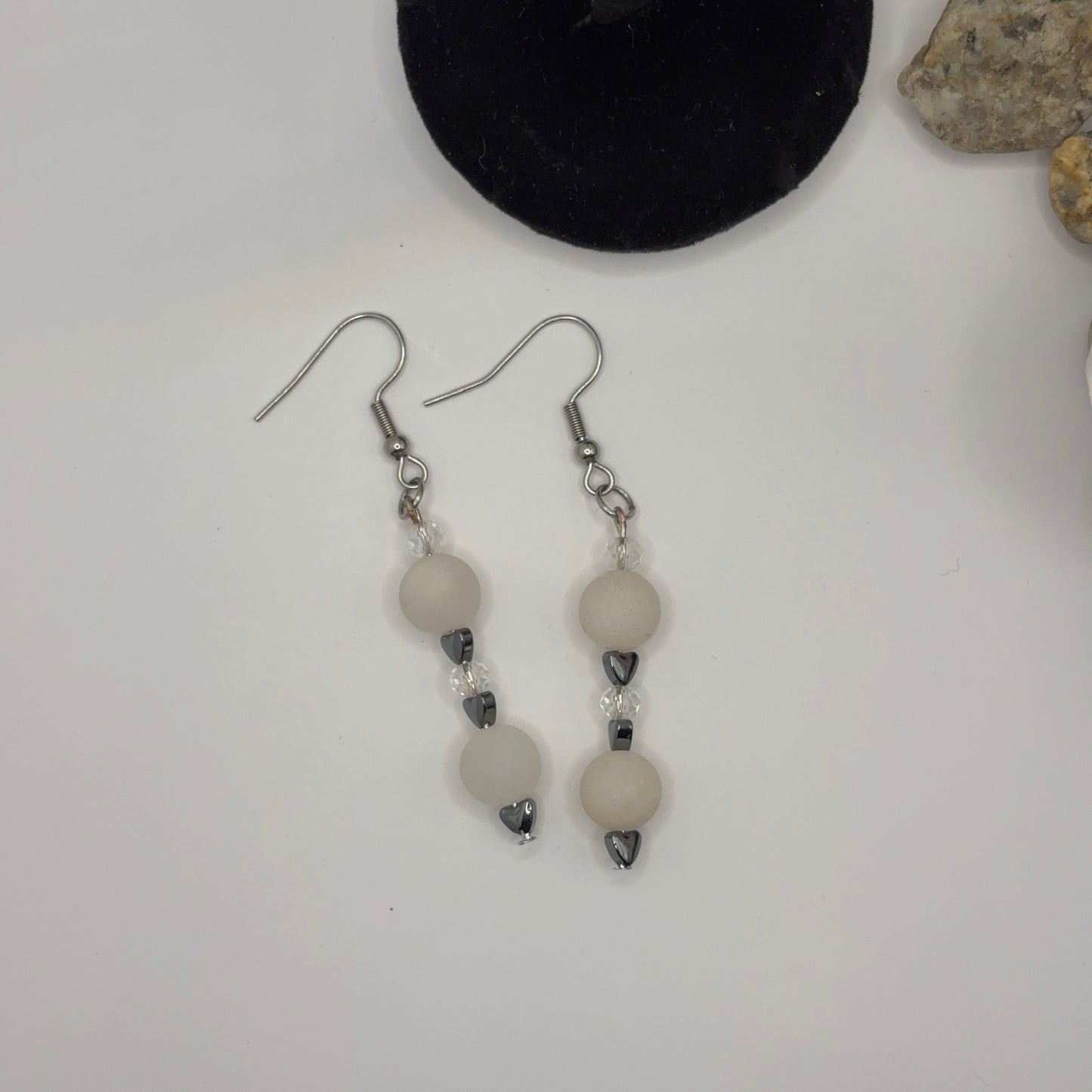 HEARTS Earrings - Aventurine, Glass & Hematite 8cm