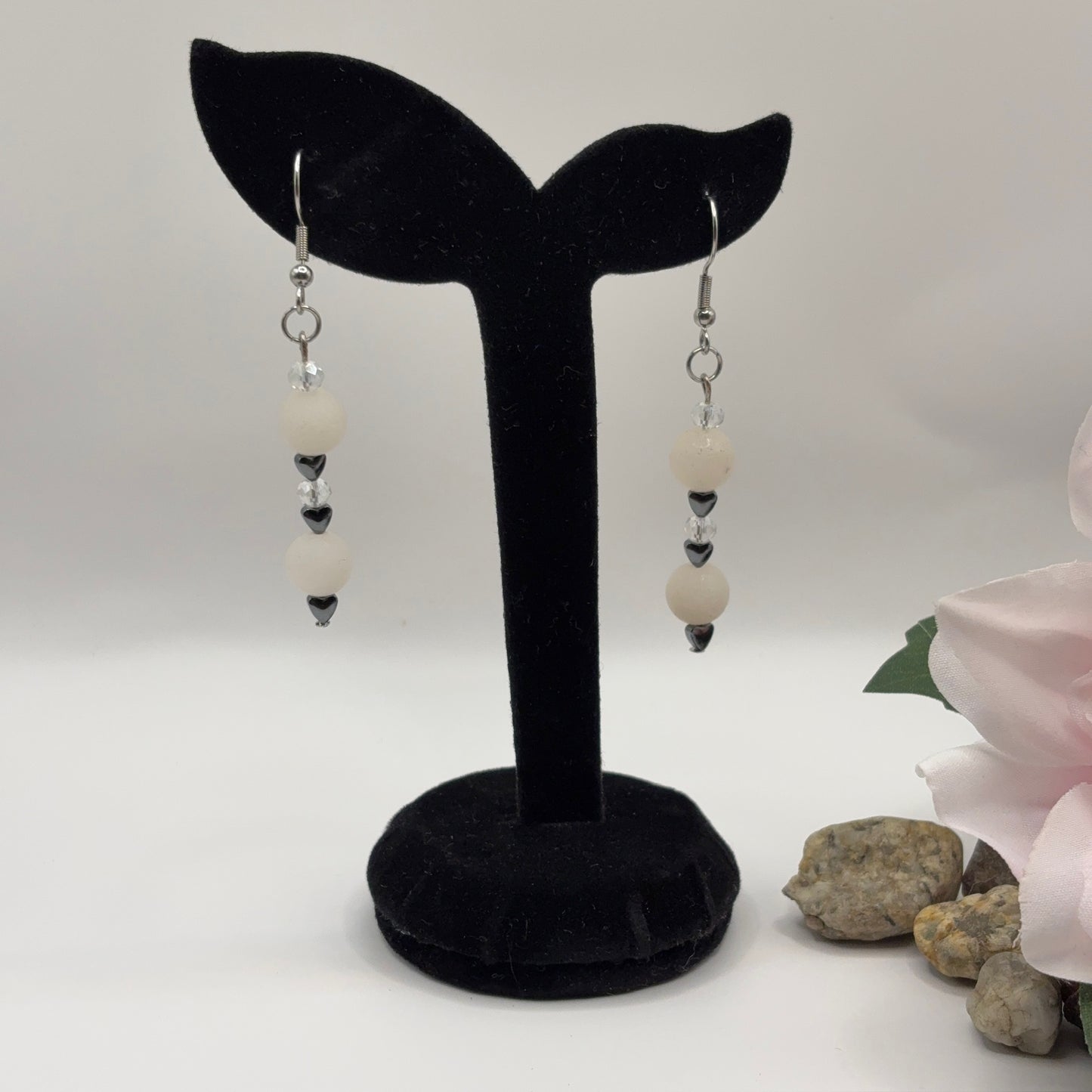 HEARTS Earrings - Aventurine, Glass & Hematite 8cm