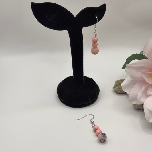 PINK ZEBRA JASPER Korvakorut - Vaaleanpunainen Jasper 5cm