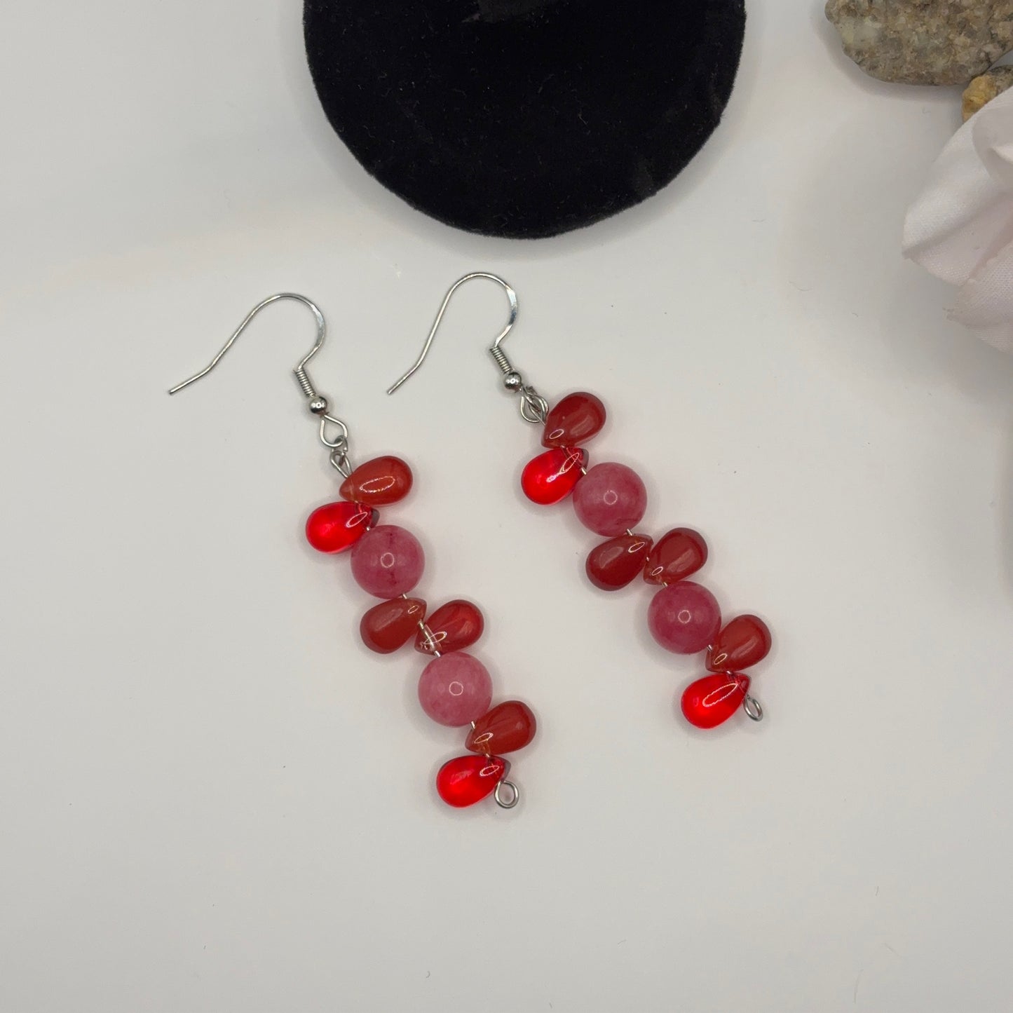 BERRIES Earrings - Rhodonite & Glass 7cm