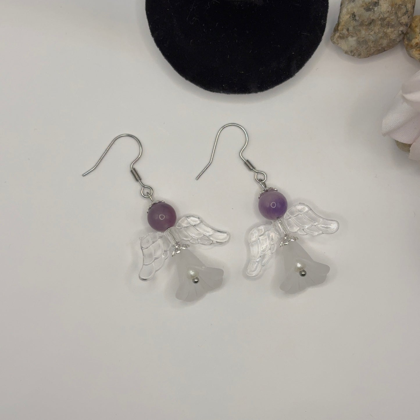 ANGEL Earrings - Purple Amethyst & Glass 5cm