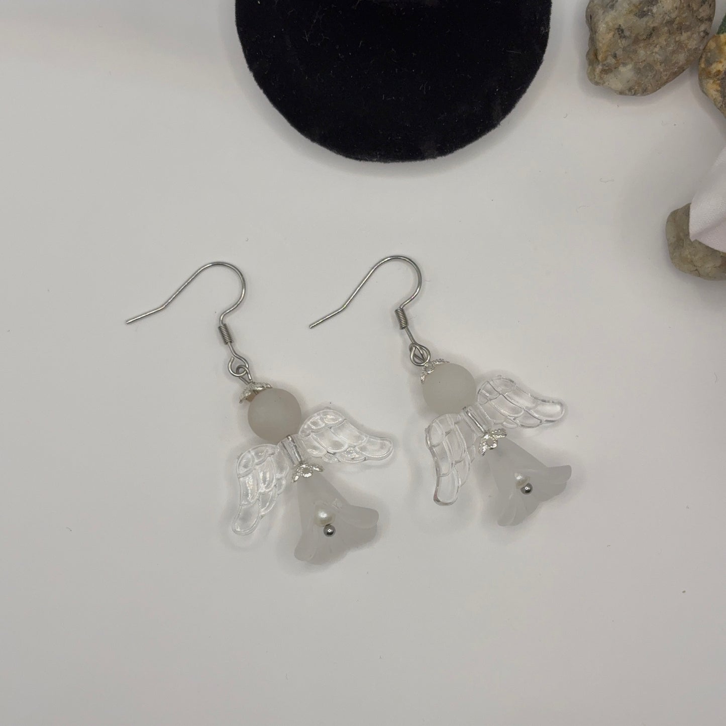 WHITE ANGEL Earrings - Aventurine & Acrylic 5cm