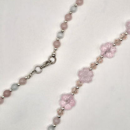 ROSE - pink necklace with Cat's Eye stone 57cm