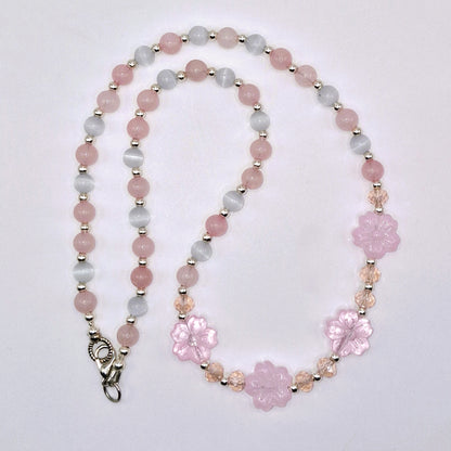 ROSE - pink necklace with Cat's Eye stone 57cm
