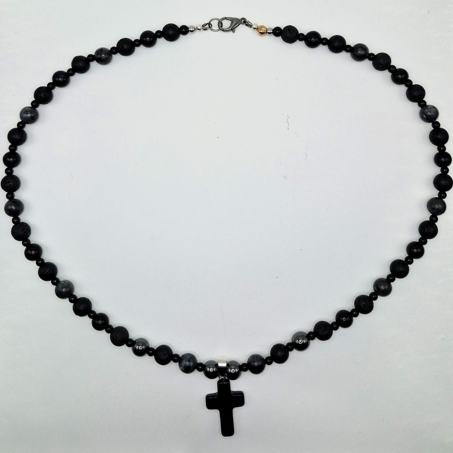 POWER OF THE VOLCANO Stone Necklace with Cross 57cm