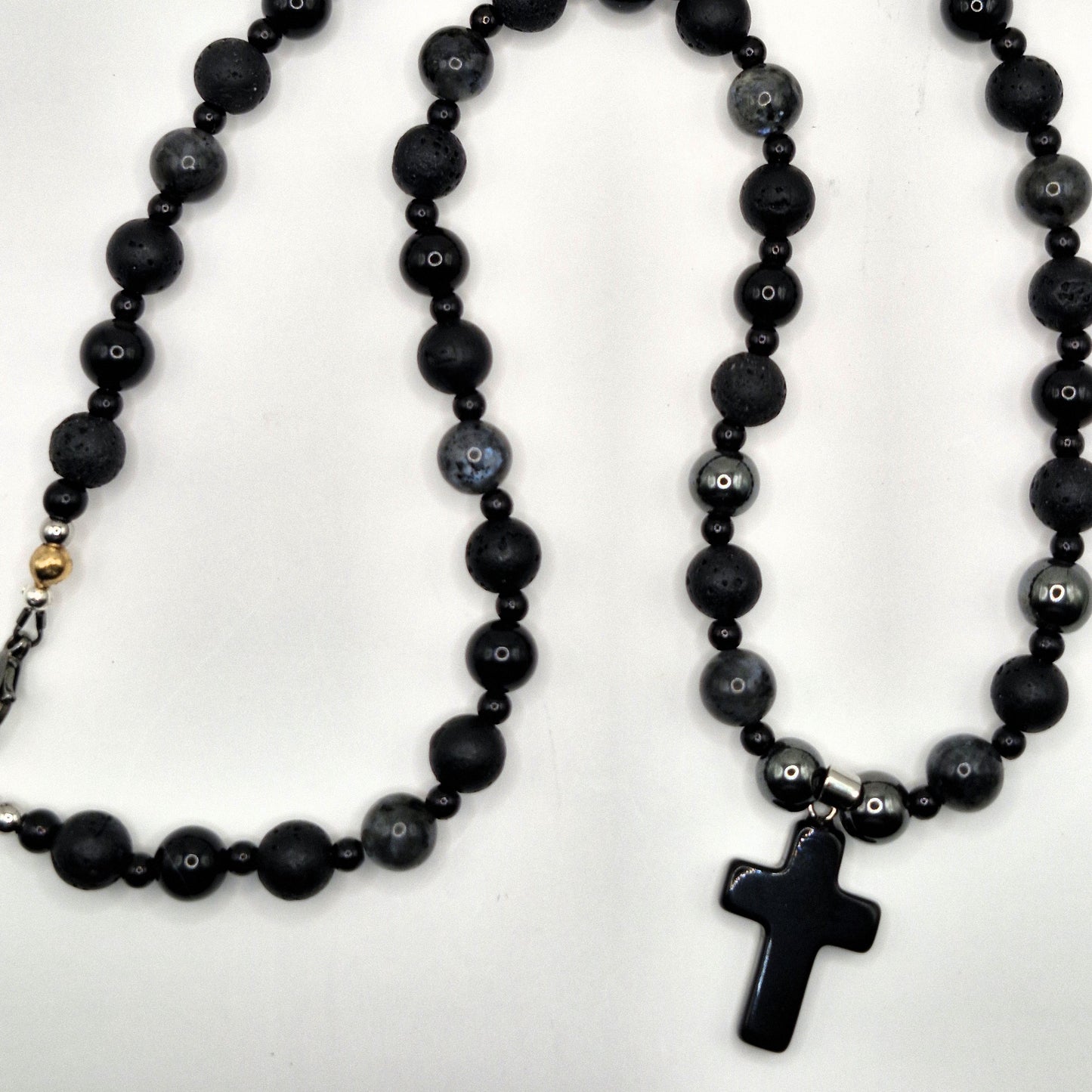 POWER OF THE VOLCANO Stone Necklace with Cross 57cm