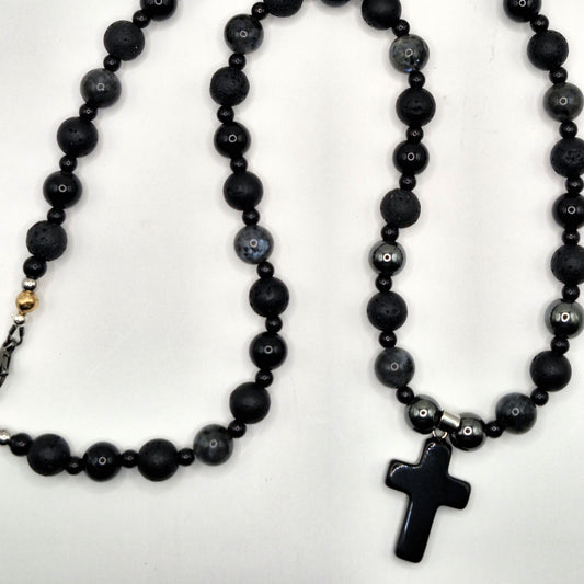 POWER OF THE VOLCANO Stone Necklace with Cross 57cm