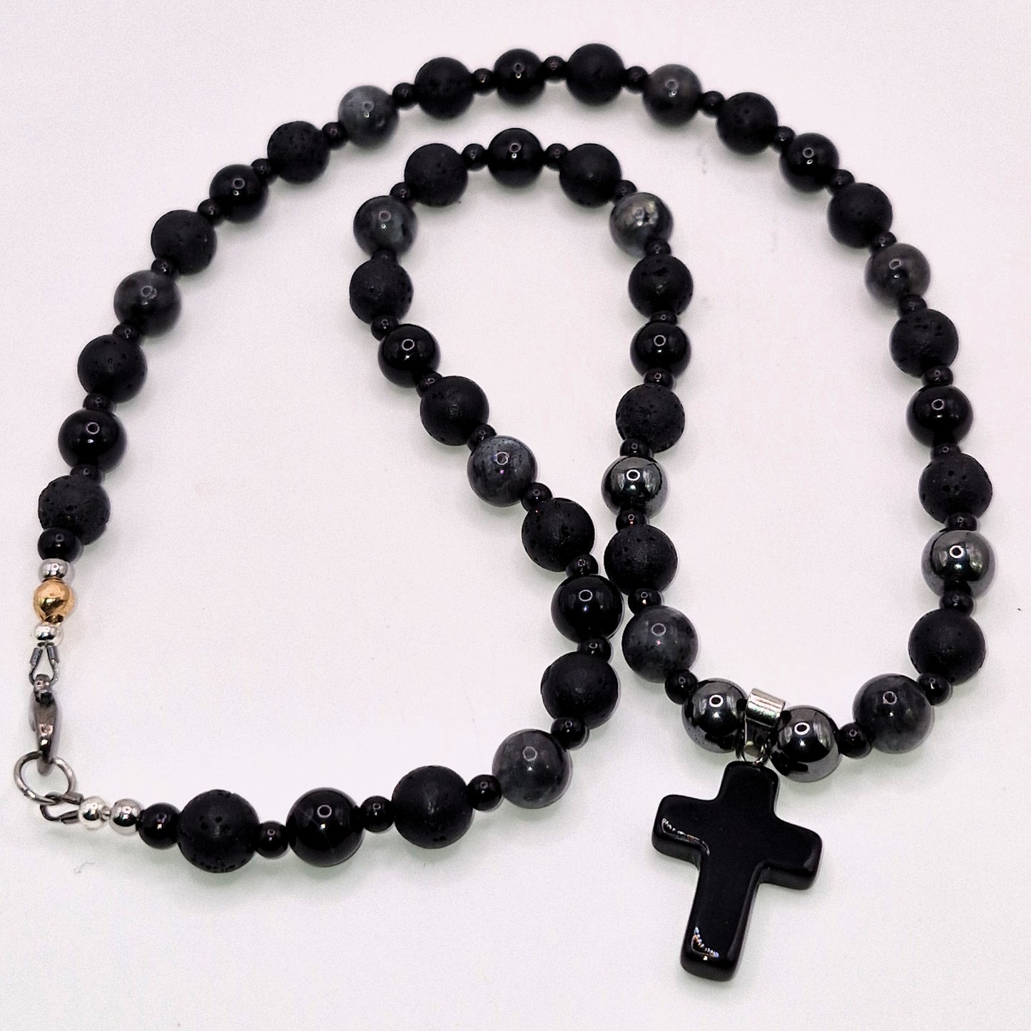 POWER OF THE VOLCANO Stone Necklace with Cross 57cm