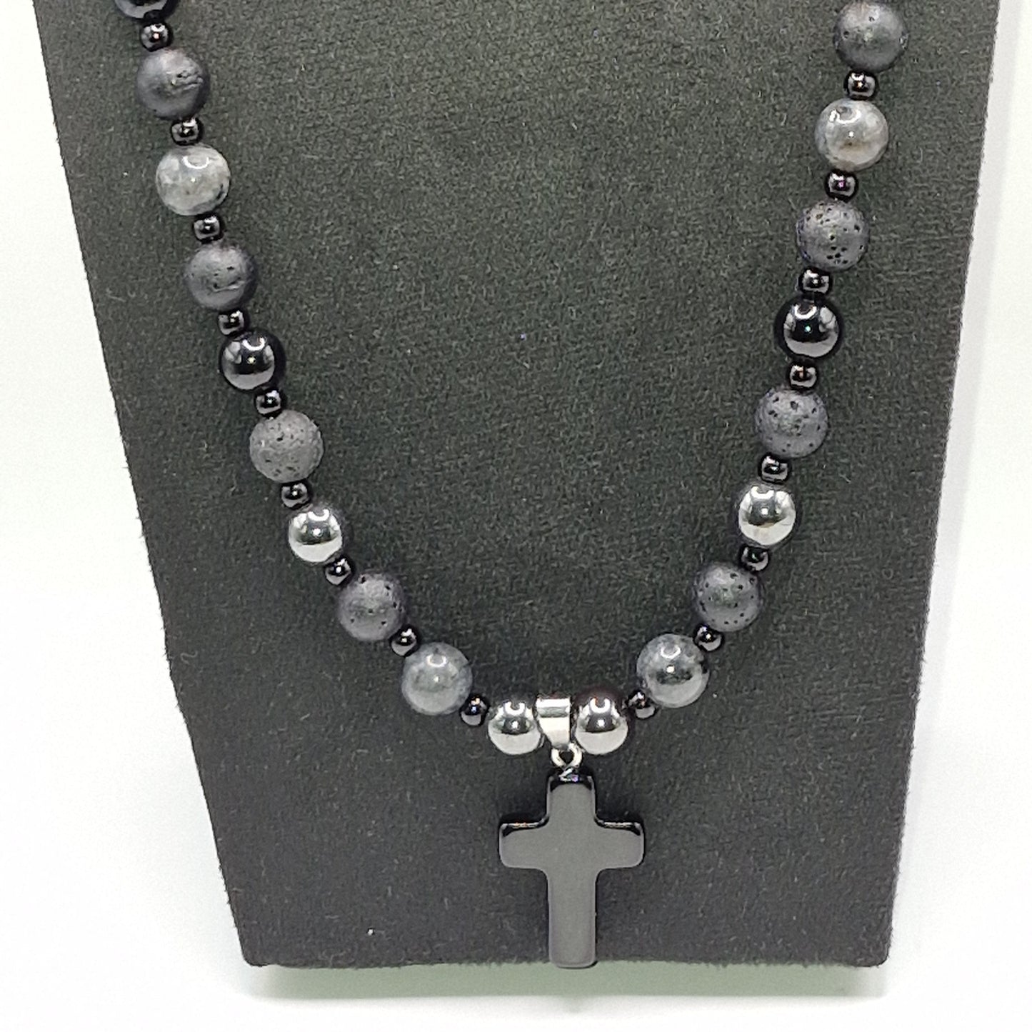 POWER OF THE VOLCANO Stone Necklace with Cross 57cm