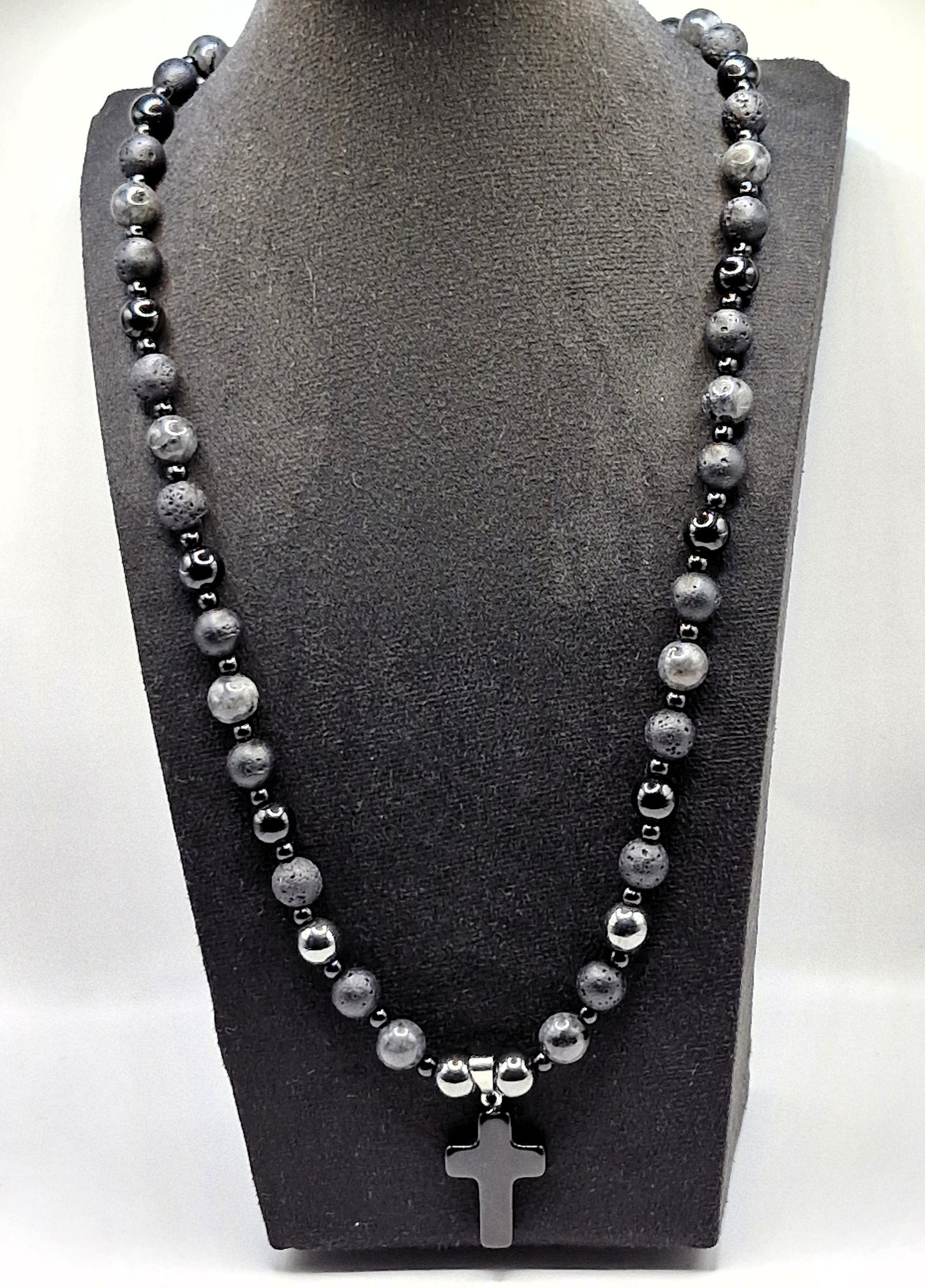 POWER OF THE VOLCANO Stone Necklace with Cross 57cm