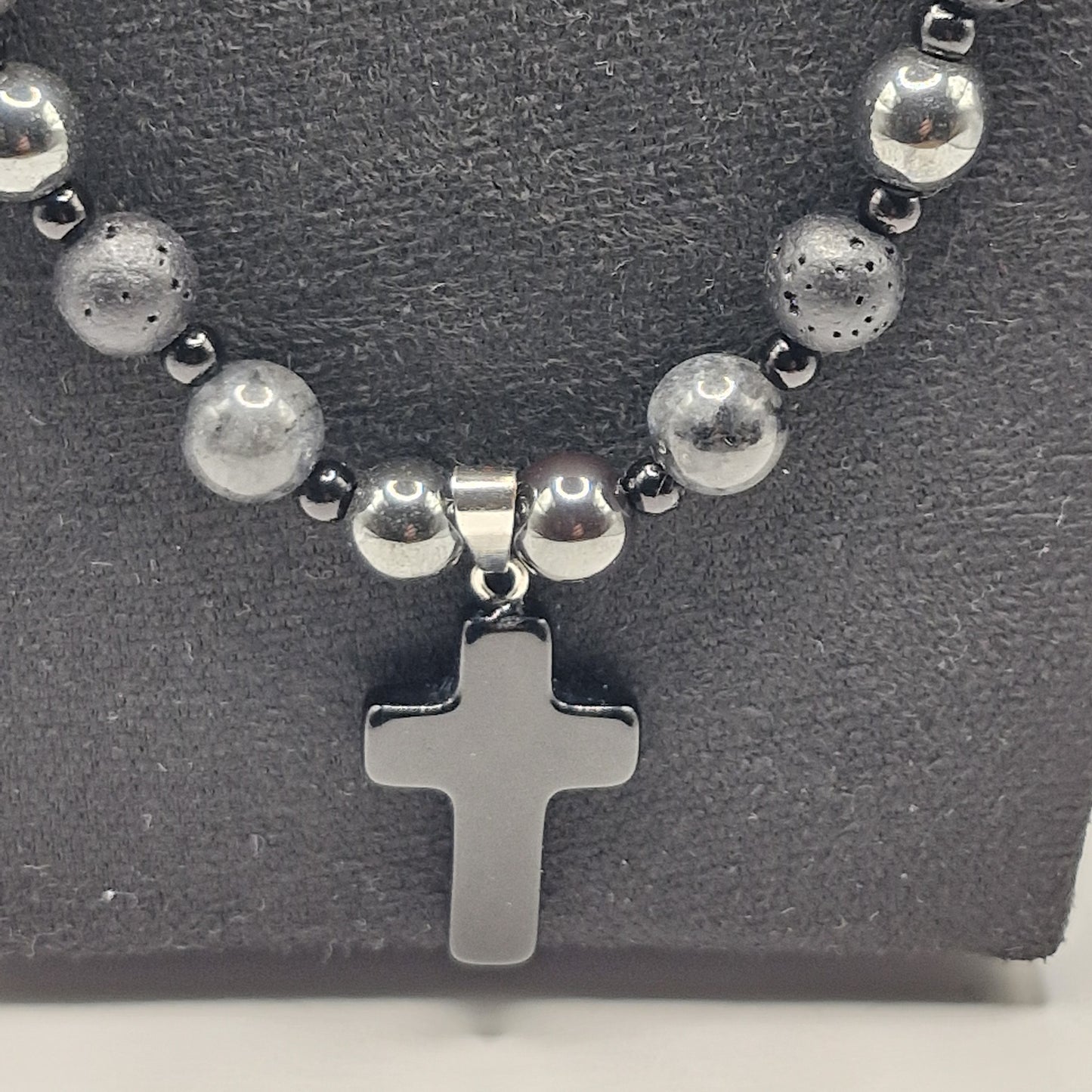 POWER OF THE VOLCANO Stone Necklace with Cross 57cm