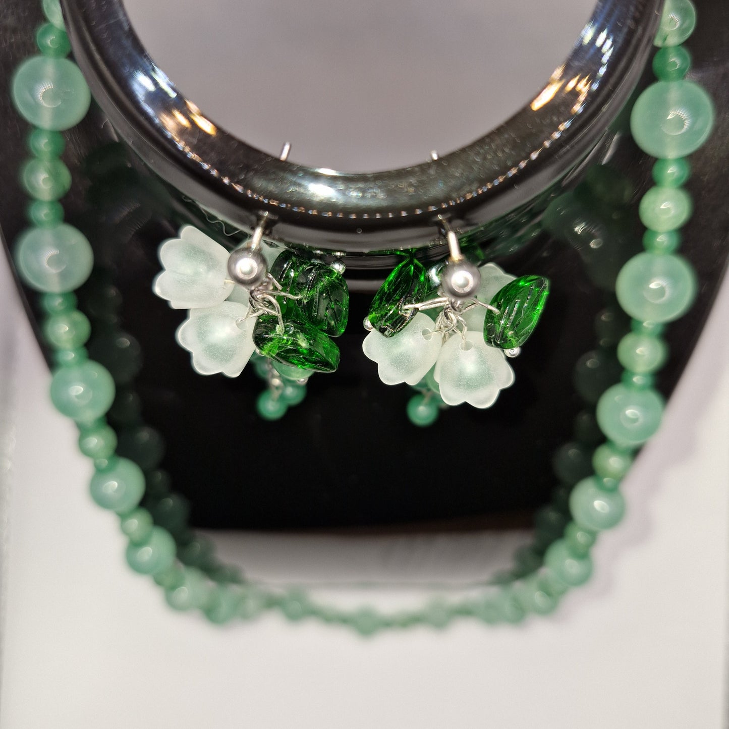 GREEN Jewelry Set - Aventurine &amp; Hematite Necklace + Earrings