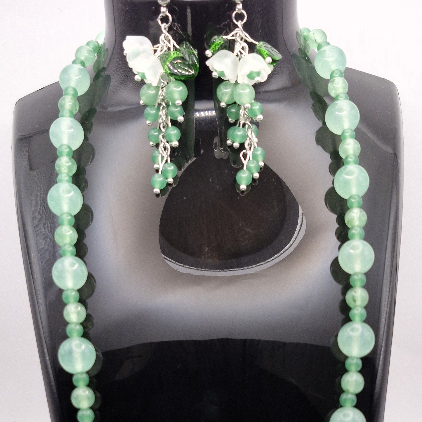 GREEN Jewelry Set - Aventurine &amp; Hematite Necklace + Earrings