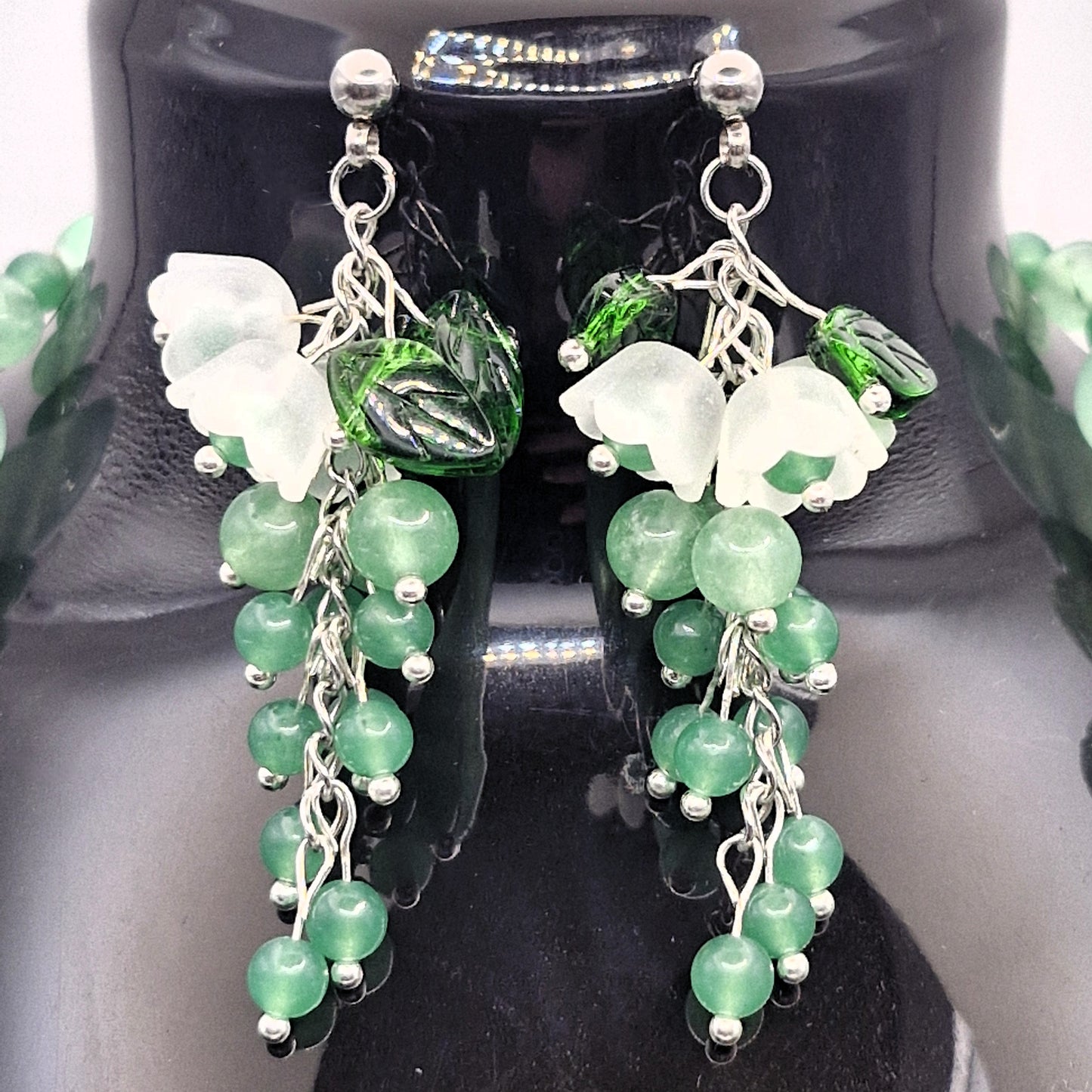 GREEN Jewelry Set - Aventurine &amp; Hematite Necklace + Earrings