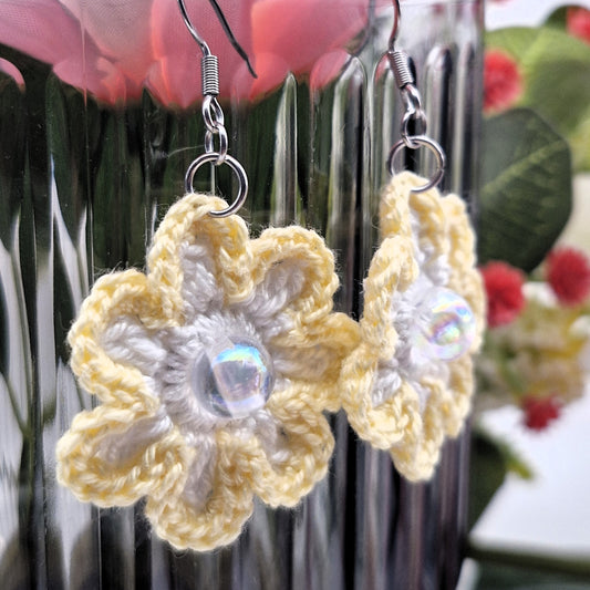 FLOWER - yellow crochet earrings