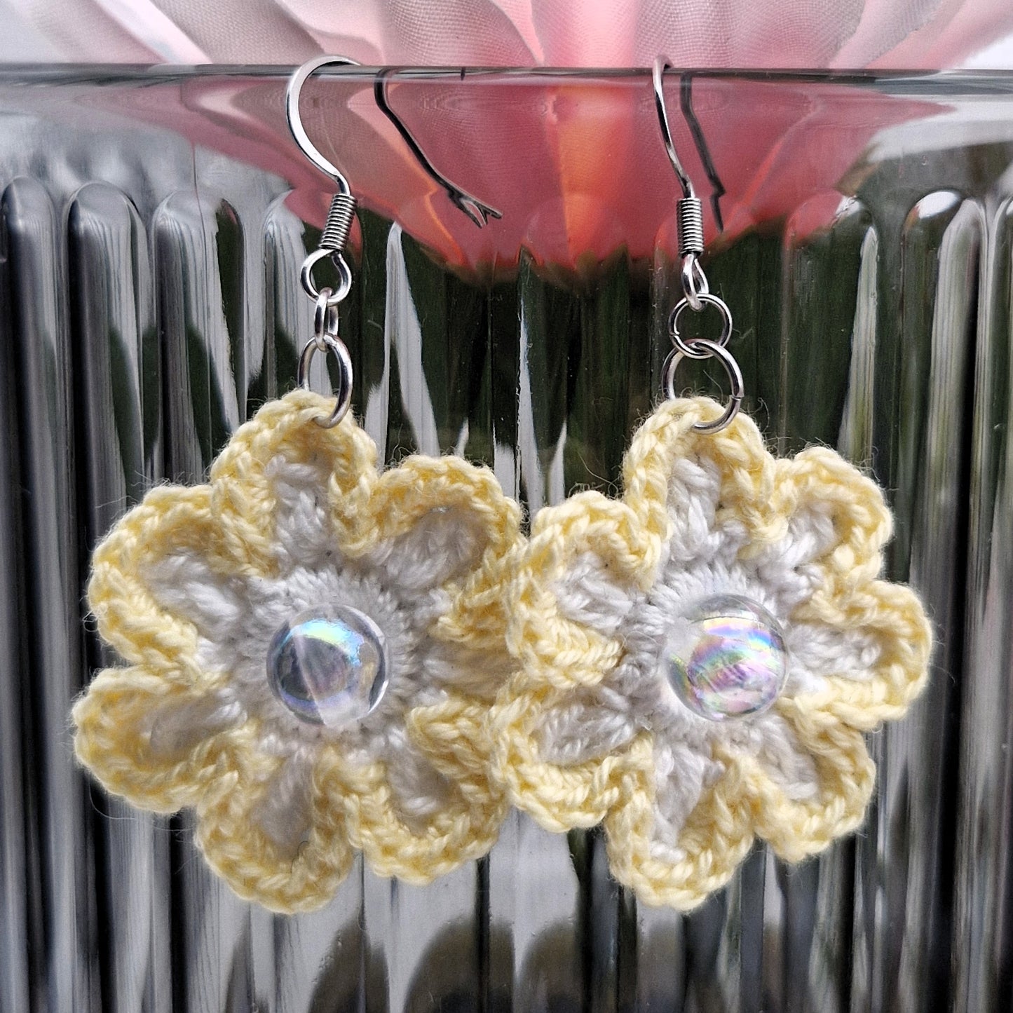 FLOWER - yellow crochet earrings