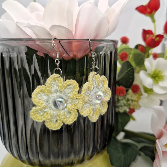 FLOWER - yellow crochet earrings