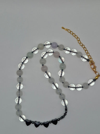 HEART - kaulakoru vuorikristallista ja Hematiitti kivestä 45cm