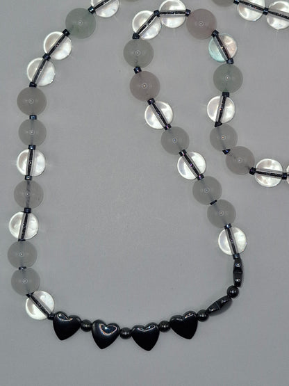 HEART - kaulakoru vuorikristallista ja Hematiitti kivestä 45cm