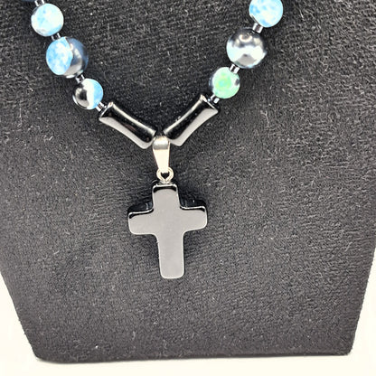 Agatstenhalsband med kors 44cm - Balanserad andlighet Stenkvarts 30g