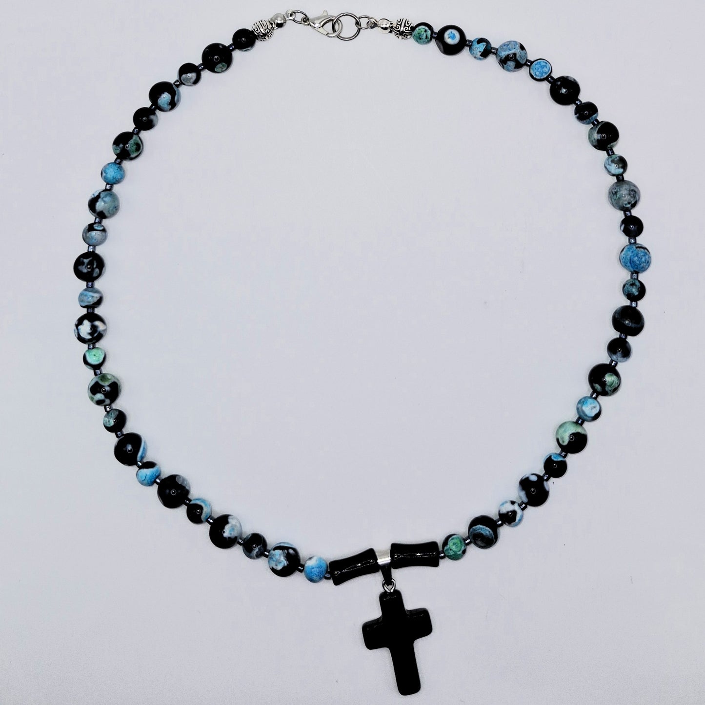 AGATE Stone Necklace with Cross 44cm - Balance Spirituality Rock Quartz 30g