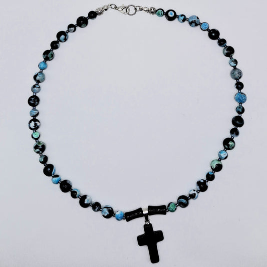 AGATE Stone Necklace with Cross 44cm - Balance Spirituality Rock Quartz 30g