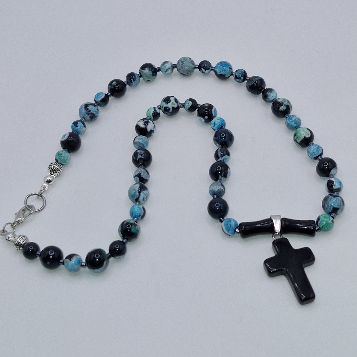 AGATE Stone Necklace with Cross 44cm - Balance Spirituality Rock Quartz 30g