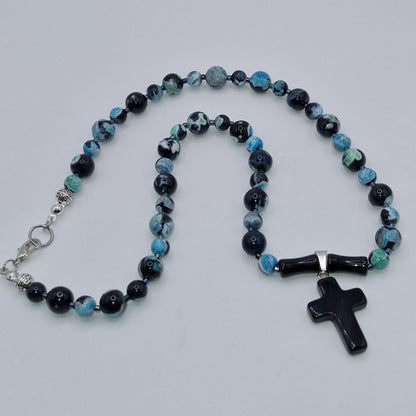 Agatstenhalsband med kors 44cm - Balanserad andlighet Stenkvarts 30g