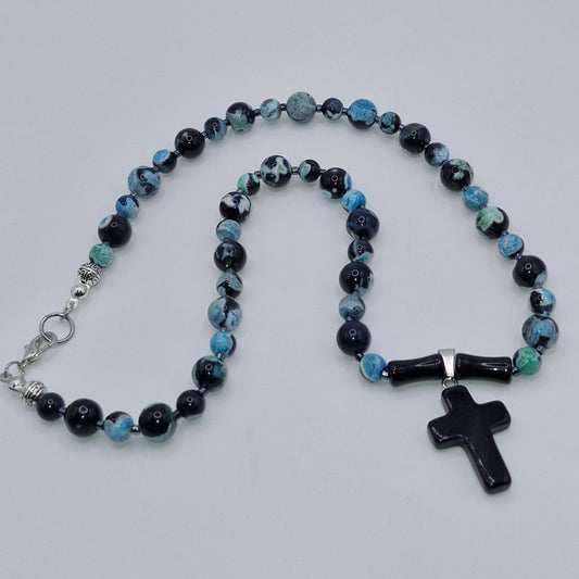 AGATE Stone Necklace with Cross 44cm - Balance Spirituality Rock Quartz 30g