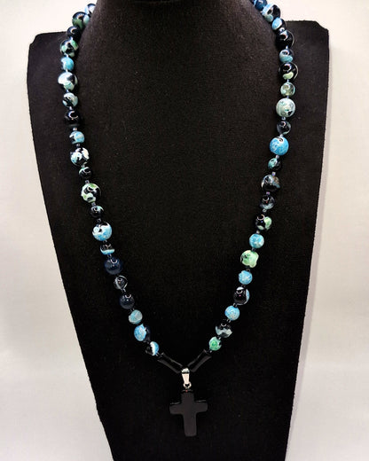 Agatstenhalsband med kors 44cm - Balanserad andlighet Stenkvarts 30g