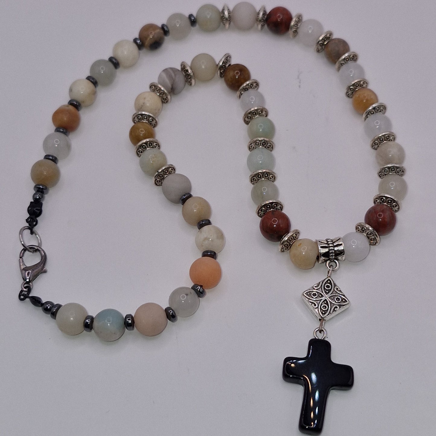 EARTH Stone Necklace with Cross 48cm - Grounding Spiritual Power Jewelry
