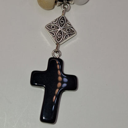 EARTH Stone Necklace with Cross 48cm - Grounding Spiritual Power Jewelry