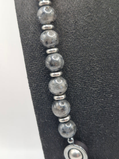 LABRADORITE - stone necklace with Hematite rings 59cm