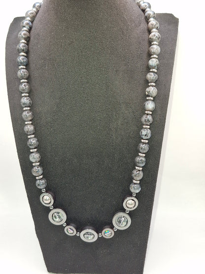 LABRADORITE - stone necklace with Hematite rings 59cm