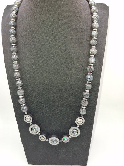 LABRADORITE - stone necklace with Hematite rings 59cm