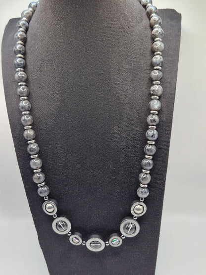 LABRADORITE - stone necklace with Hematite rings 59cm
