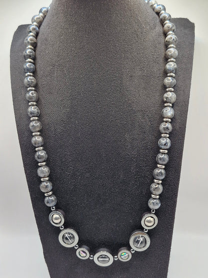 LABRADORITE - stone necklace with Hematite rings 59cm