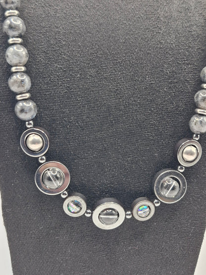 LABRADORITE - stone necklace with Hematite rings 59cm