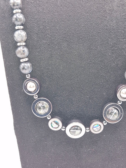 LABRADORITE - stone necklace with Hematite rings 59cm