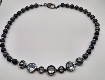 LABRADORITE - stone necklace with Hematite rings 59cm