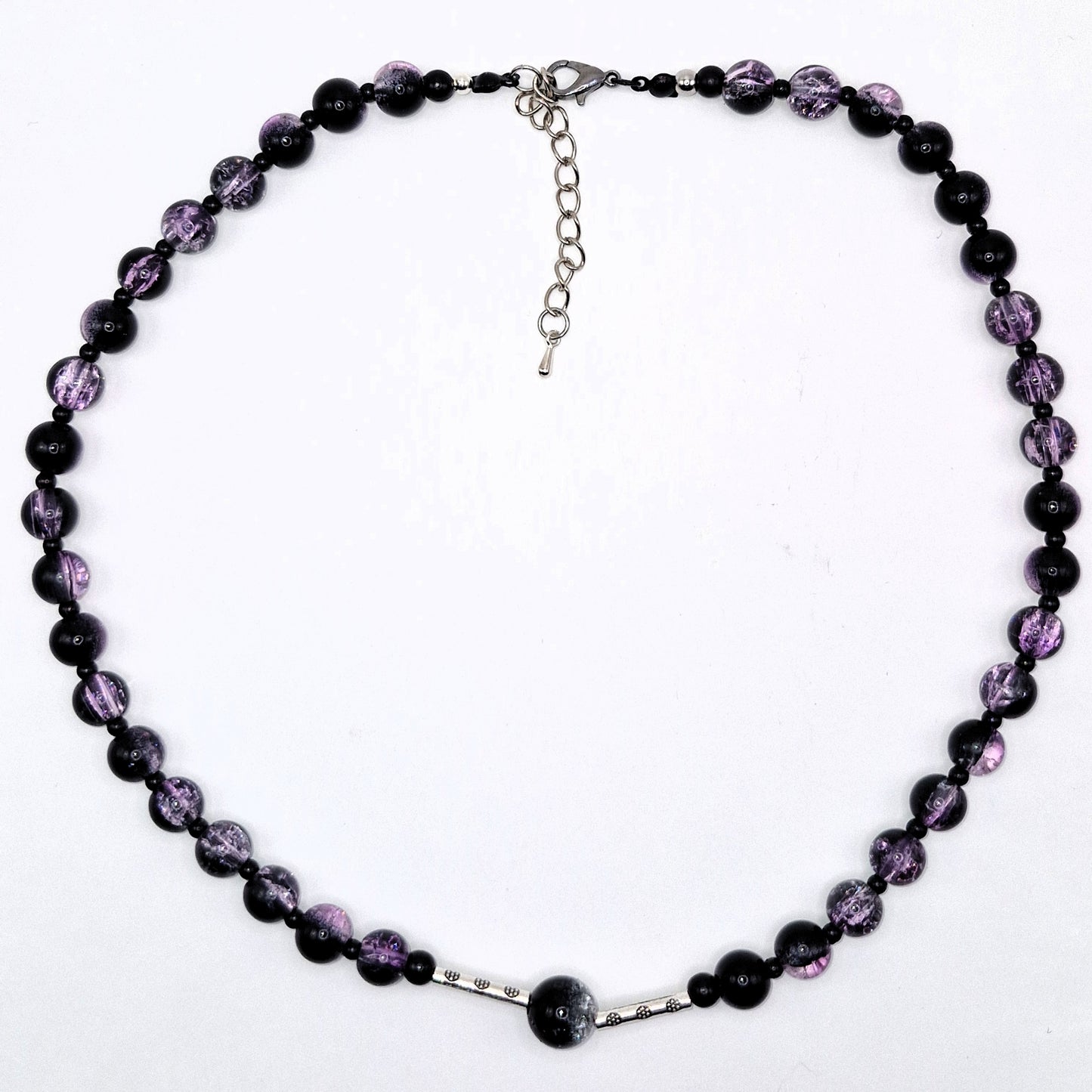 LILA Violet Glass Necklace 44cm - Adjustable Length + 5cm Extra Chain